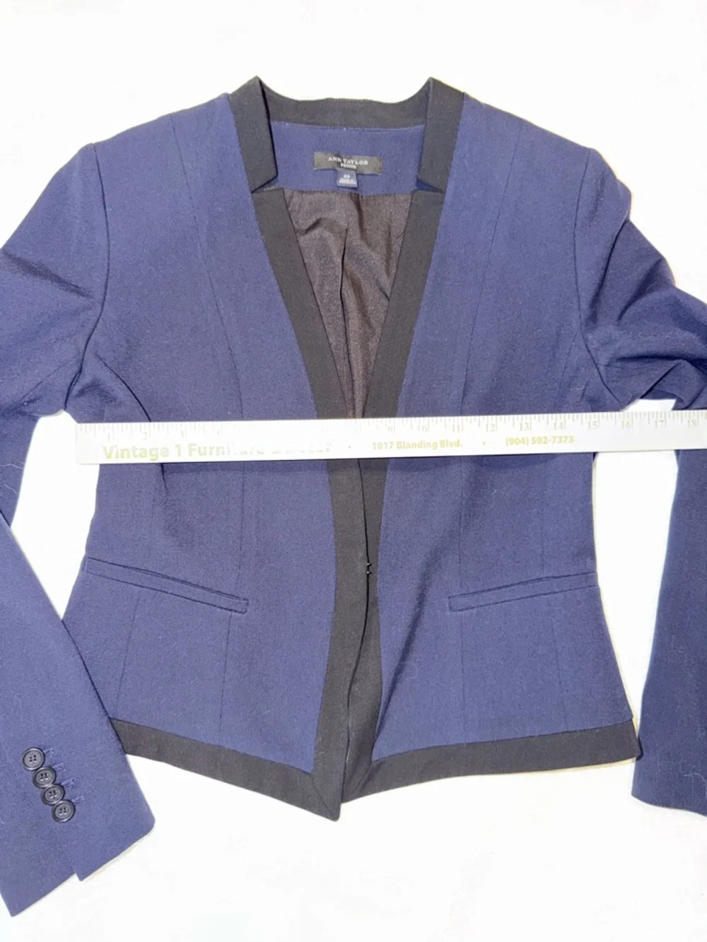 Ann Taylor Navy Blazer with Black Contrast Trim